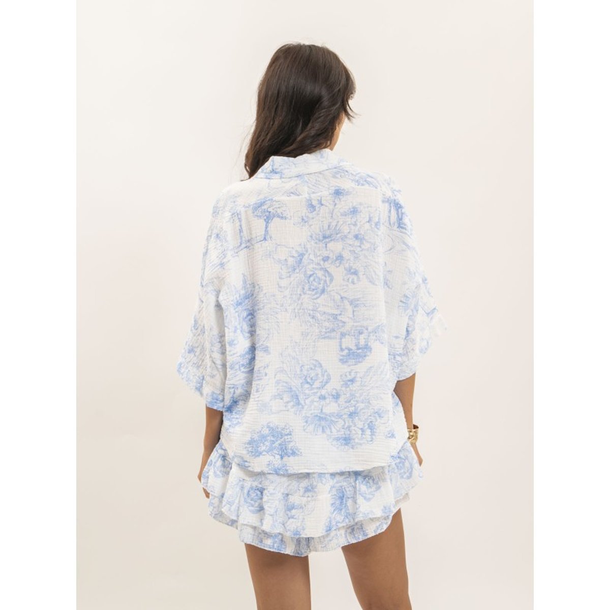 Chemise Gaze De Coton Motifs Toile De Jouy Olea bleu, DONA LISA