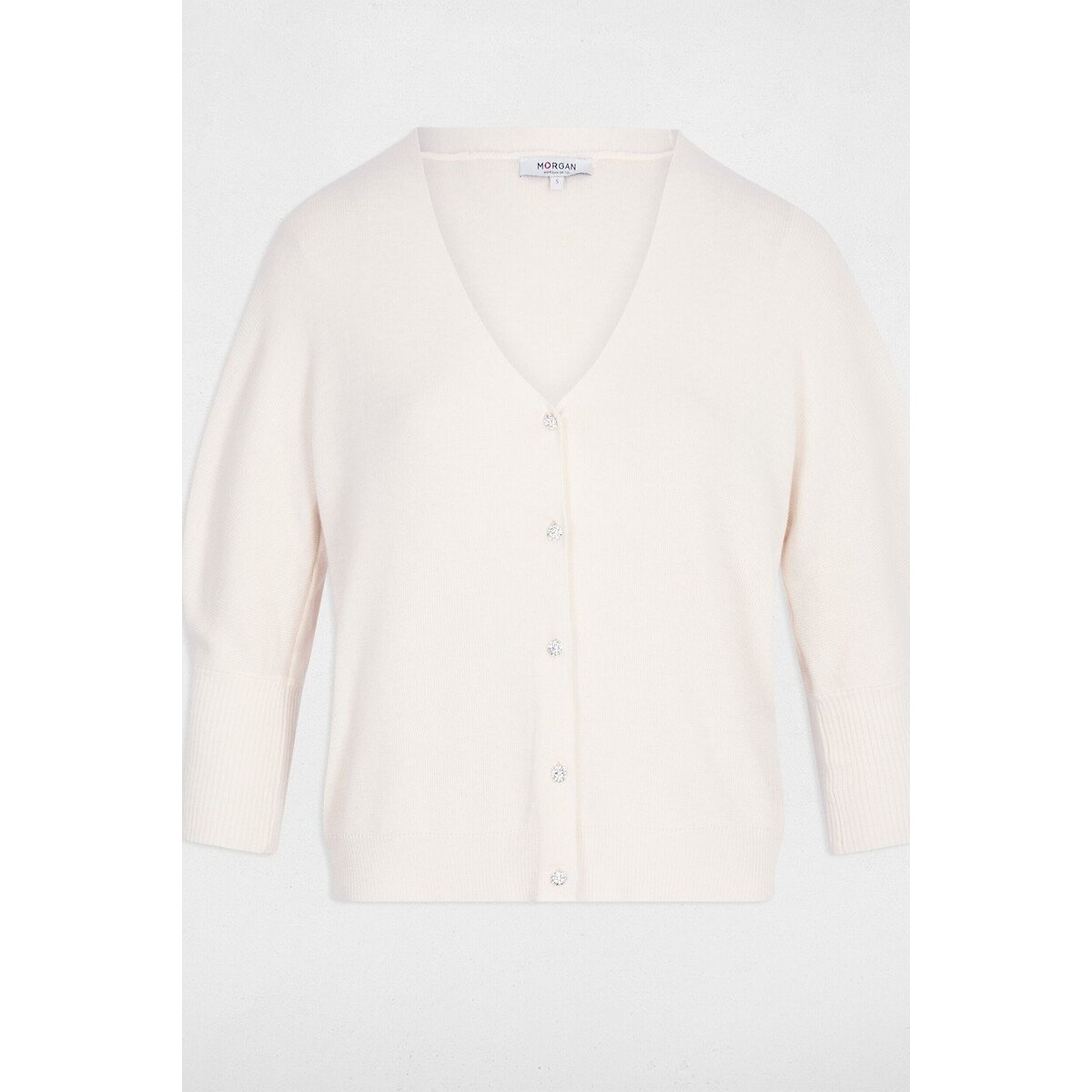 Gilet manches longues col V blanc, MORGAN