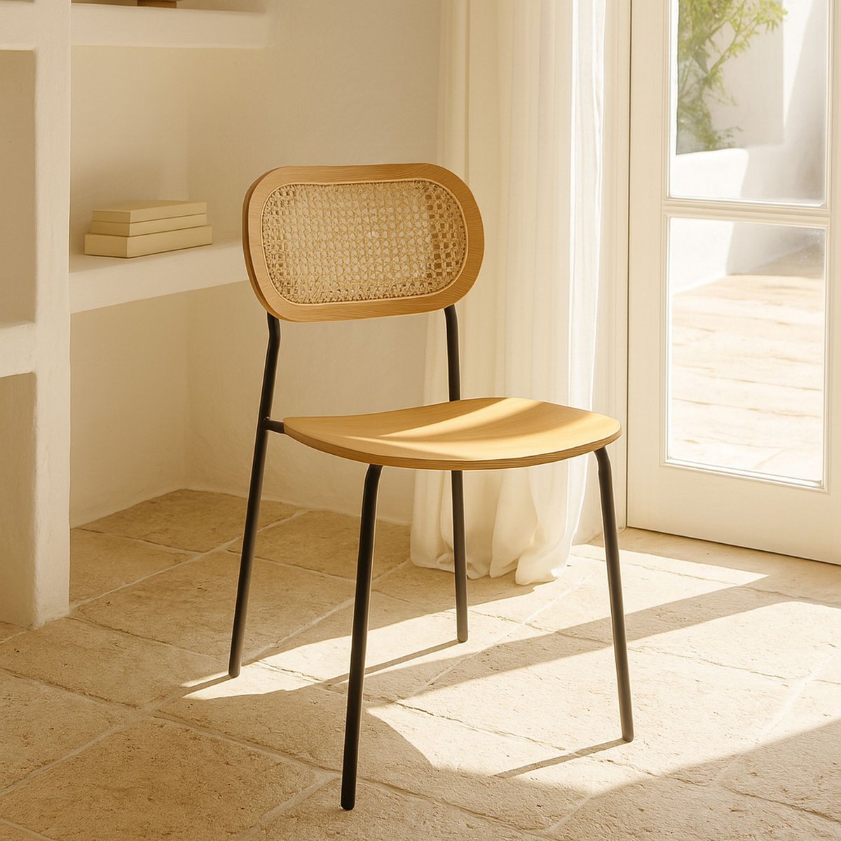 Lot de 2 chaises en bois naturel et pieds en métal, NOSARA marron, NOW'S HOME