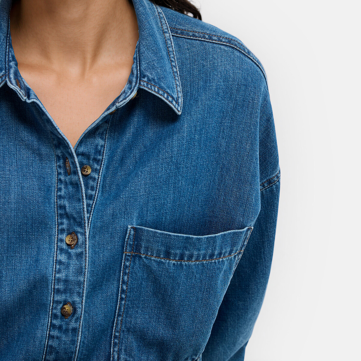 Chemise oversize en denim bleu stone, LA REDOUTE COLLECTIONS