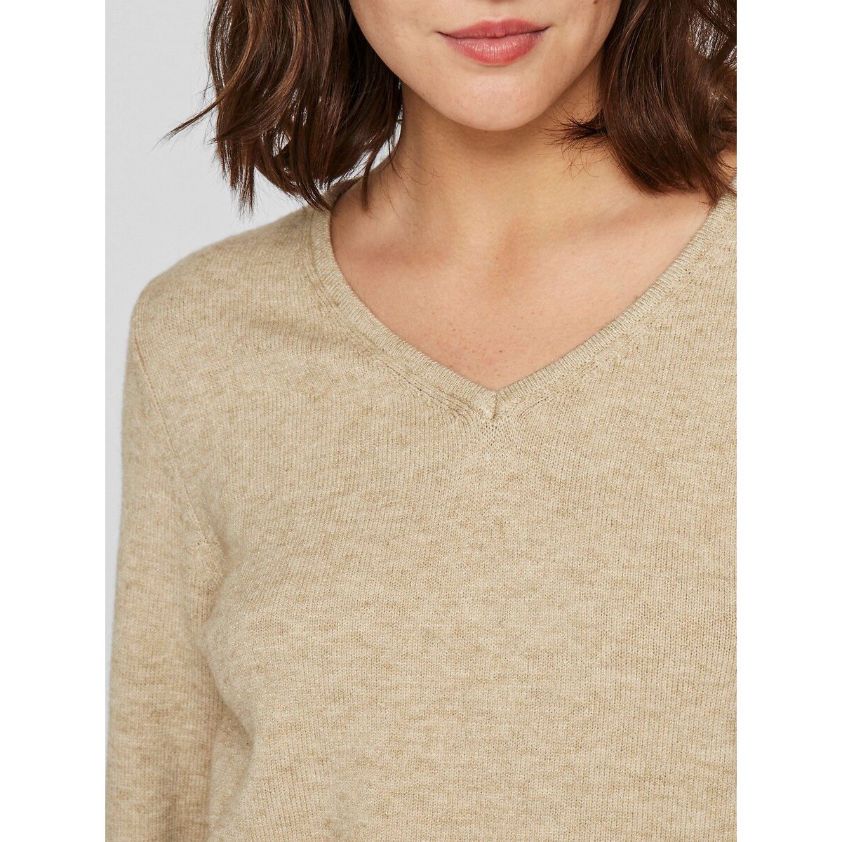 Maglione scollo a V in maglia fine naturale , VILA