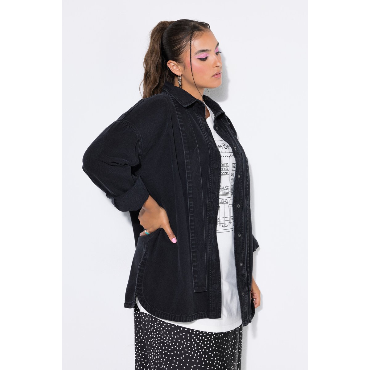 Chemise en jean, coupe oversize, nœud noir, STUDIO UNTOLD