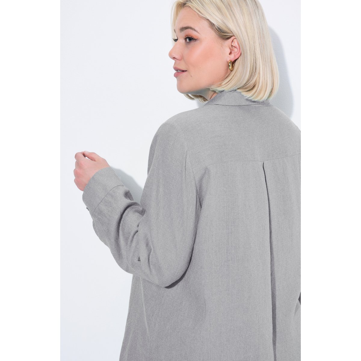 Chemise, pur lin, col ouvert, rabat gris clair chiné, ULLA POPKEN