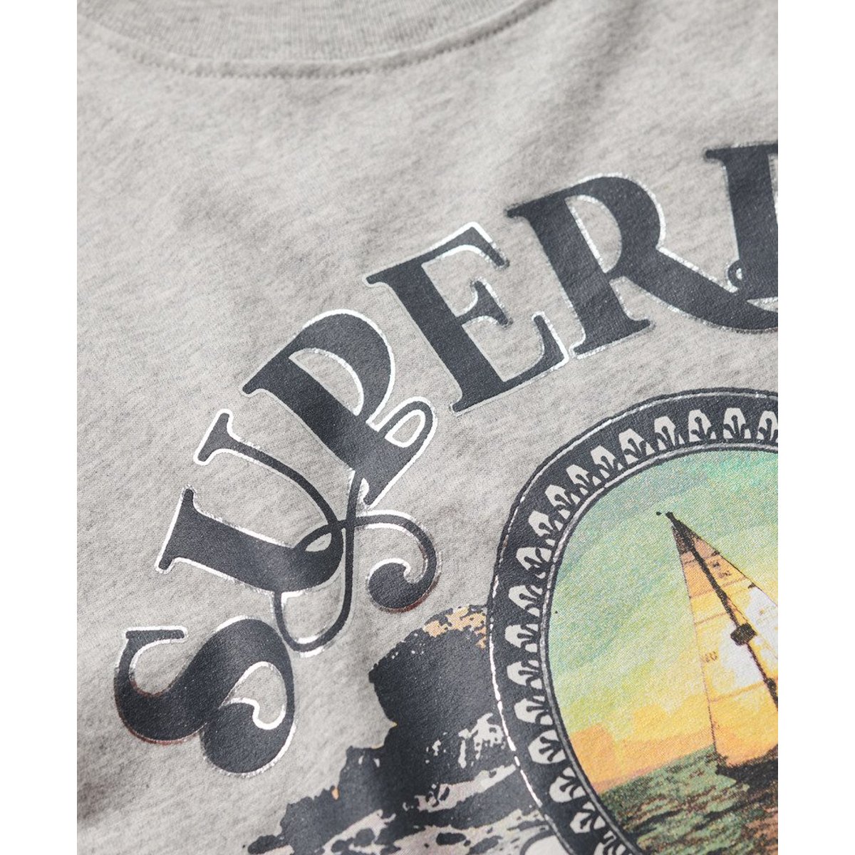 T-shirt décontracté Travel Souvenir pierre ponce beige chiné, SUPERDRY
