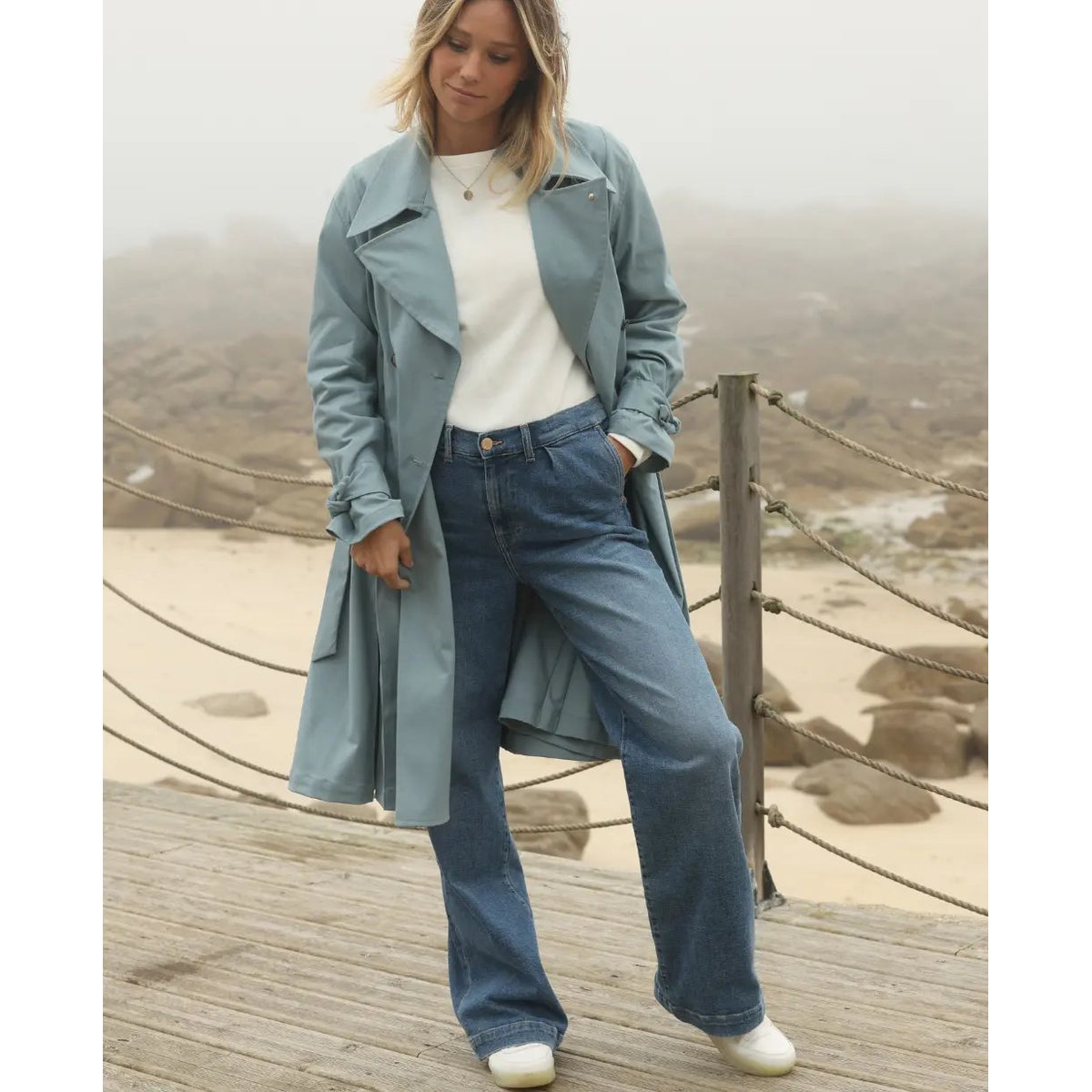 Jean de grossesse wide leg Kelly mid mid blue, CACHE COEUR