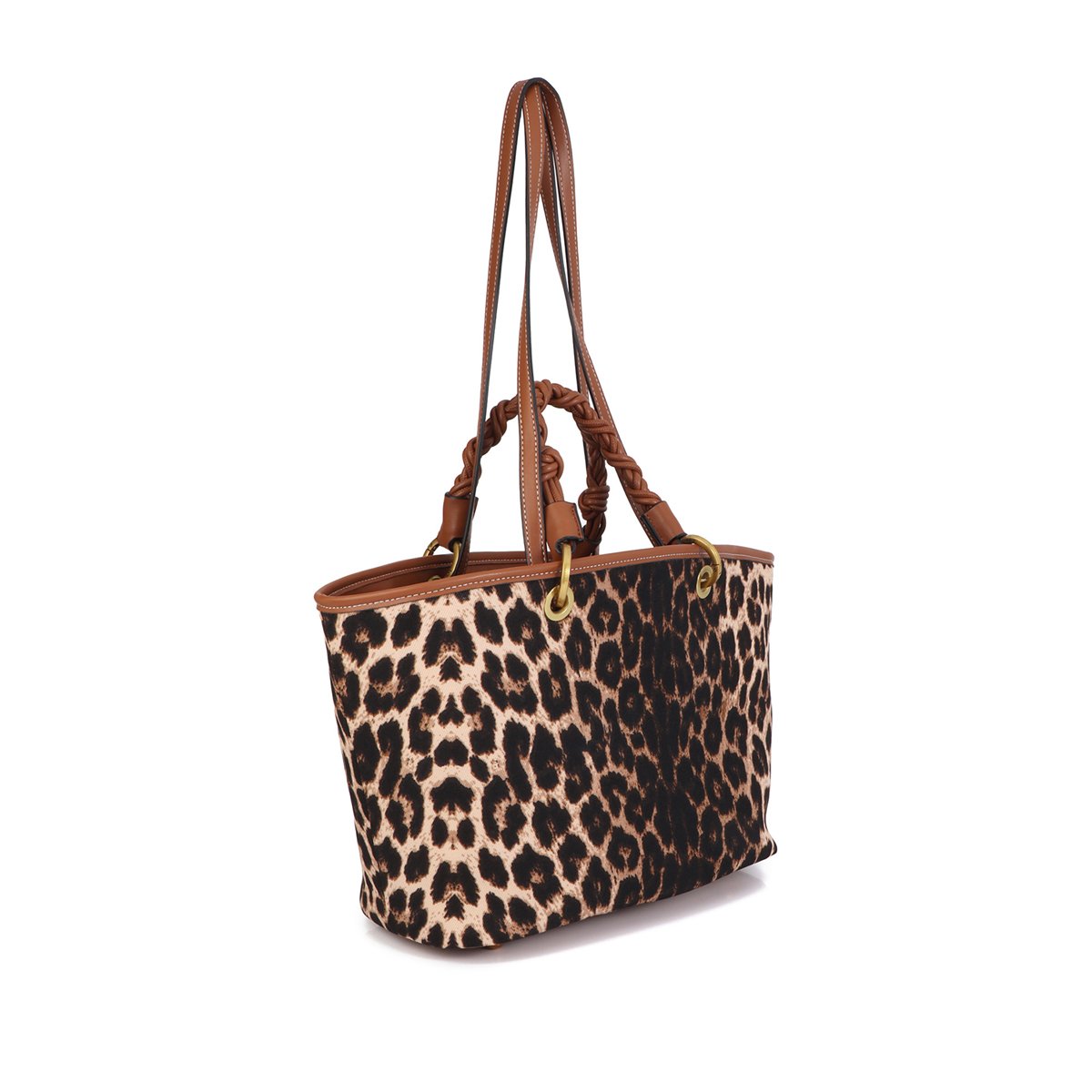 Sac cabas avec poignées tressées léopard, LOLA CASADEMUNT