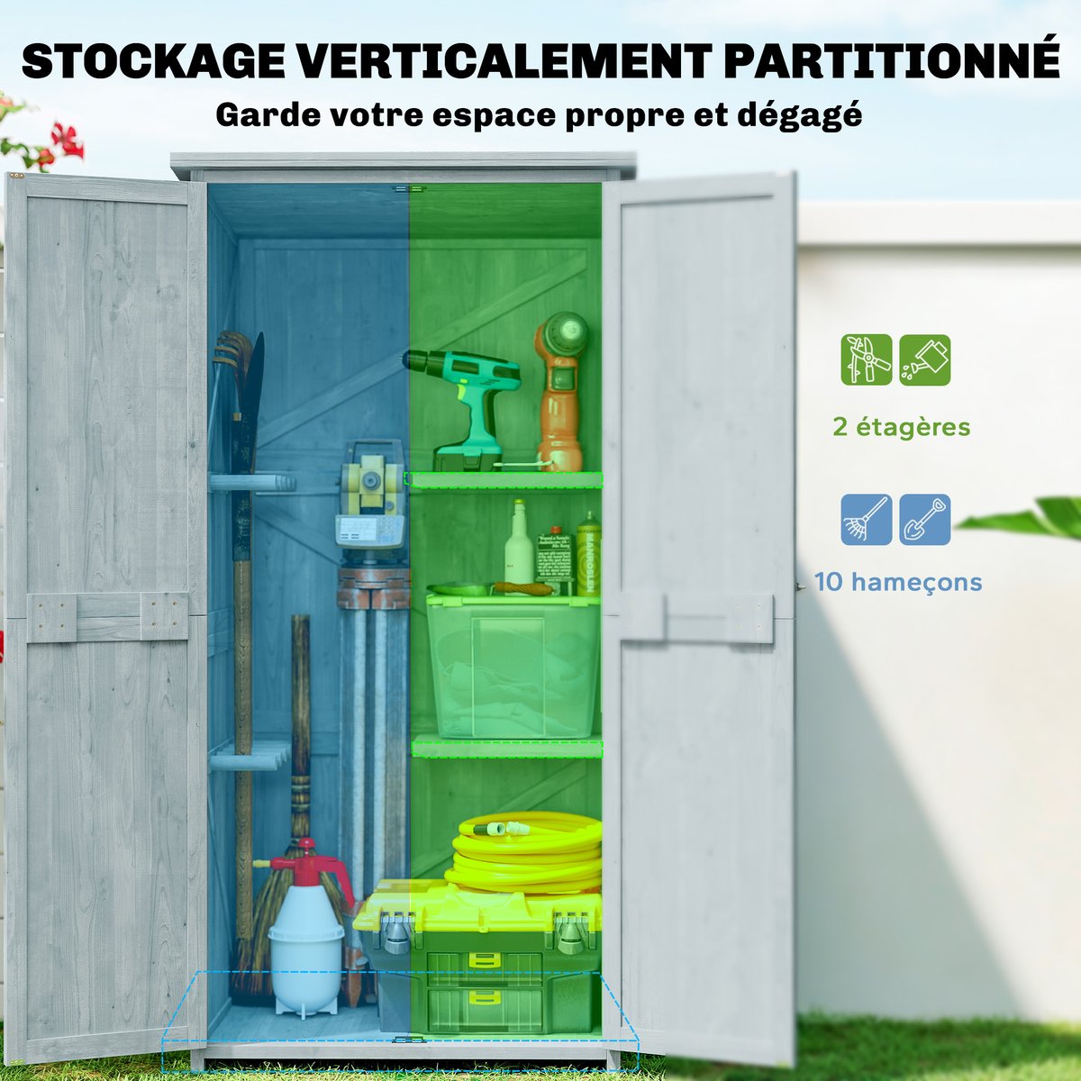 Armoire de rangement d'extérieur Bois de gris, OUTSUNNY