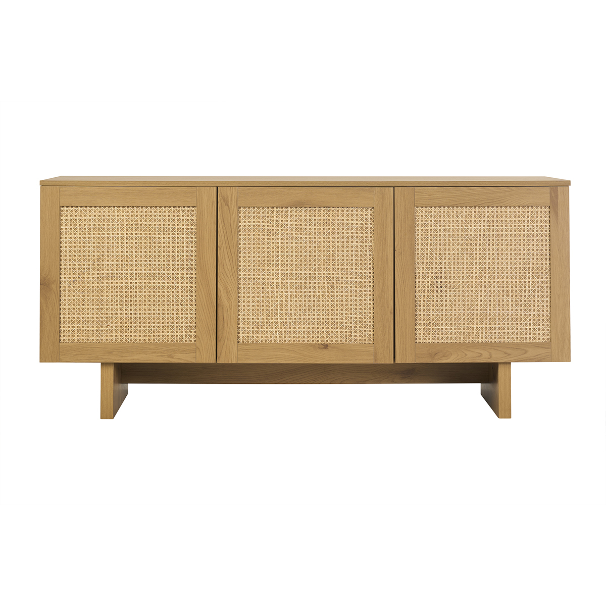 Buffet finition bois clair chêne et cannage rotin 3 portes L160 cm HERA couleur unique, MILIBOO