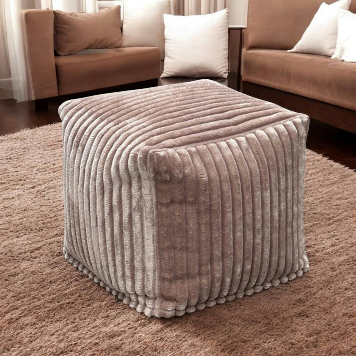 Pouf carré velours grosses côtes camel VISBY camel, PIER IMPORT