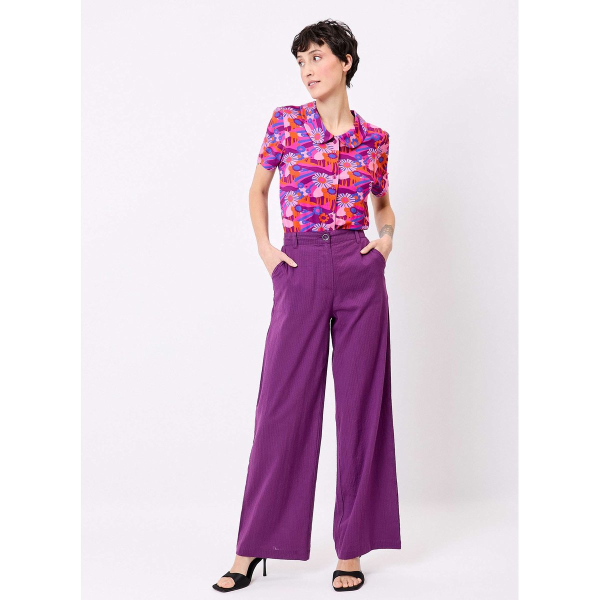 Pantalon large coton gaufré RUFUS violet rufus, PRINCESSE NOMADE