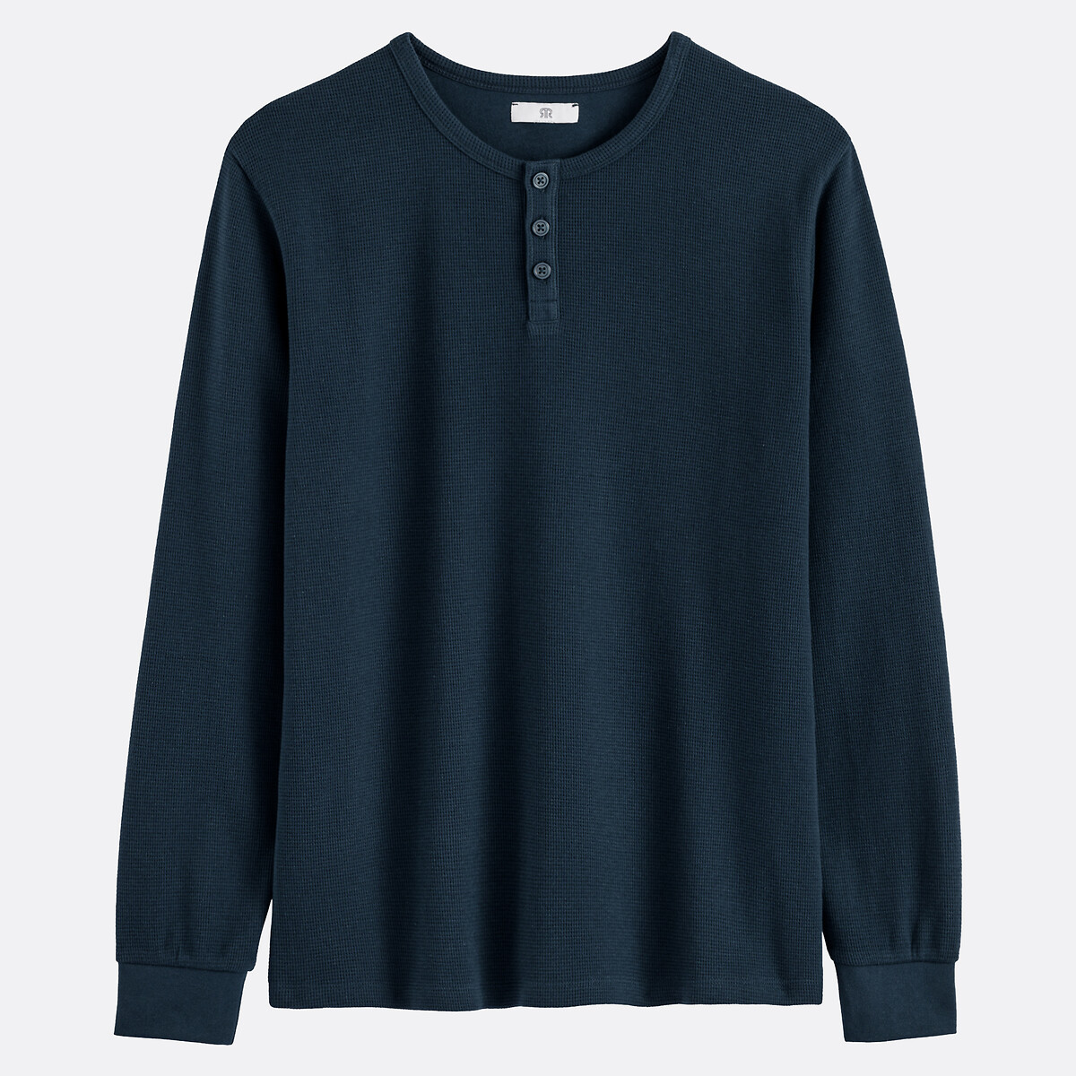 Langarm-T-Shirt mit Henley-Ausschnitt aus schwerem Jersey mit Waffelstruktur marine, LA REDOUTE COLLECTIONS