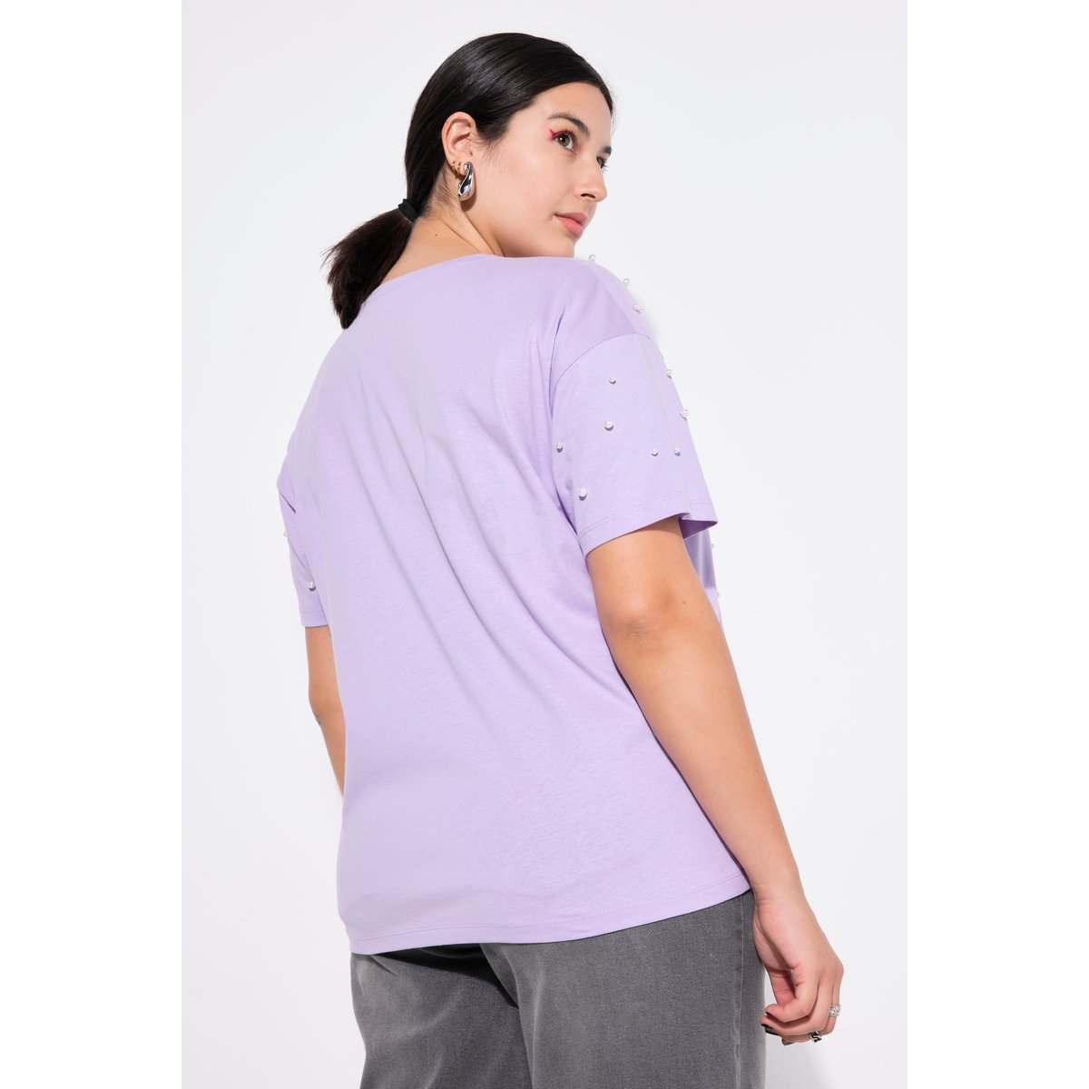 T-shirt oversize, perles fantaisie lilas, STUDIO UNTOLD