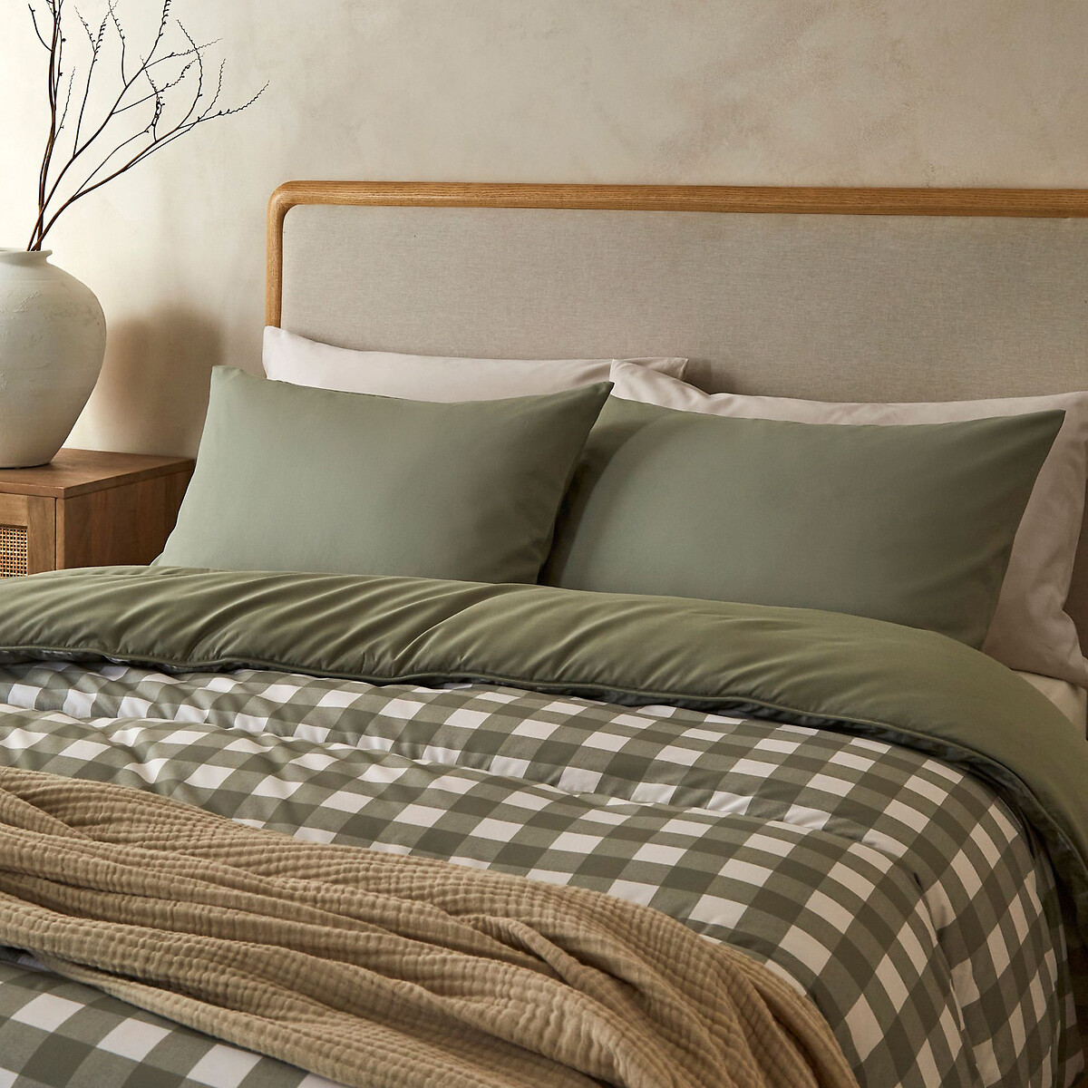 10.5 Tog Olive Gingham Coverless Duvet and Pillowcase Set olive, NIGHT LARK