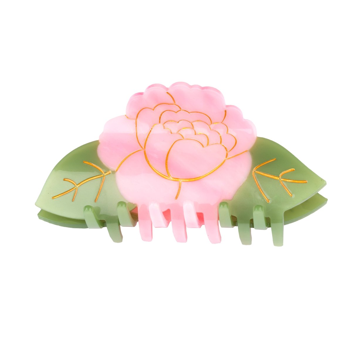 Pince à cheveux PIVOINE rose et vert, COUCOU SUZETTE