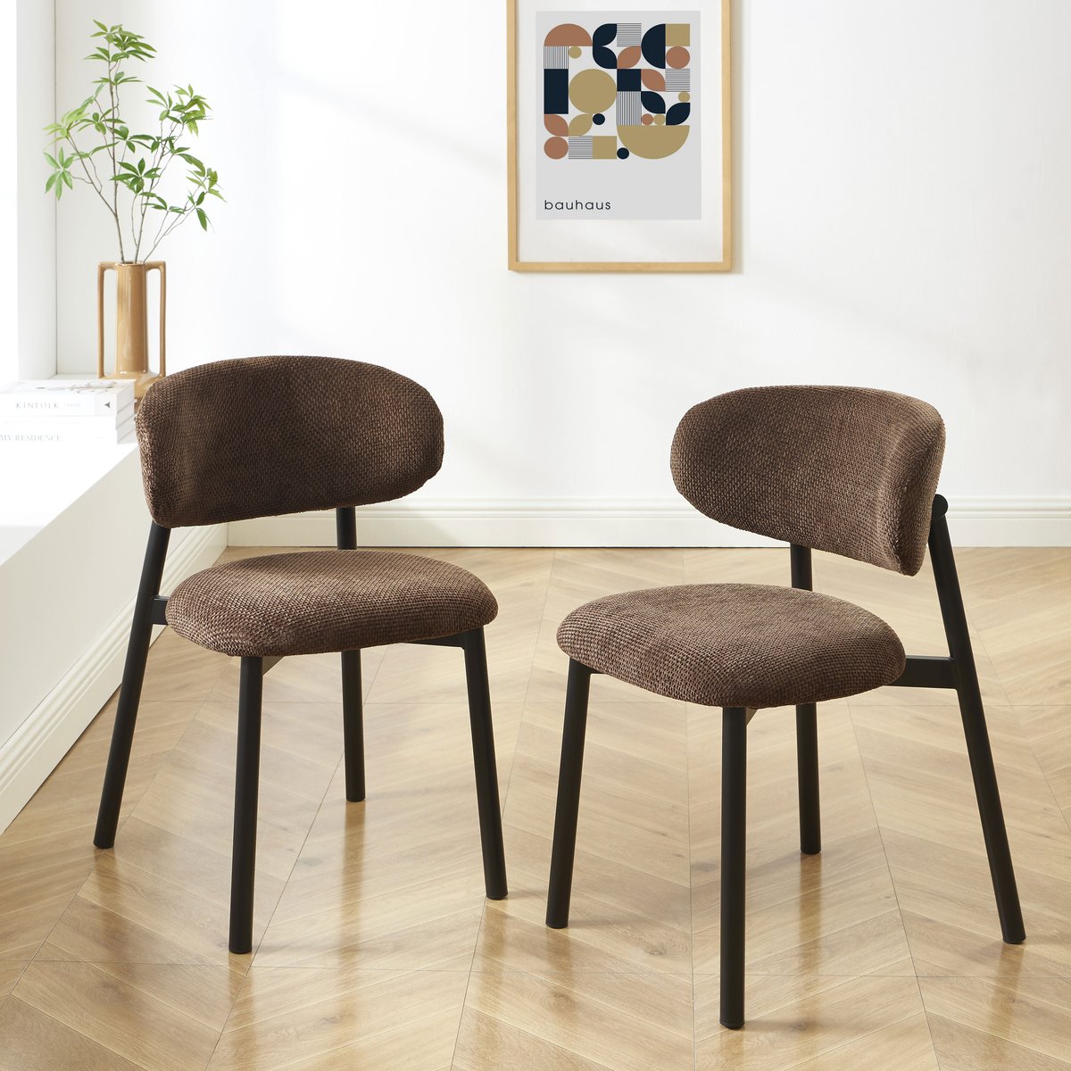 Lot de 2 chaises en tissu et acier CIARA marron, SORELH