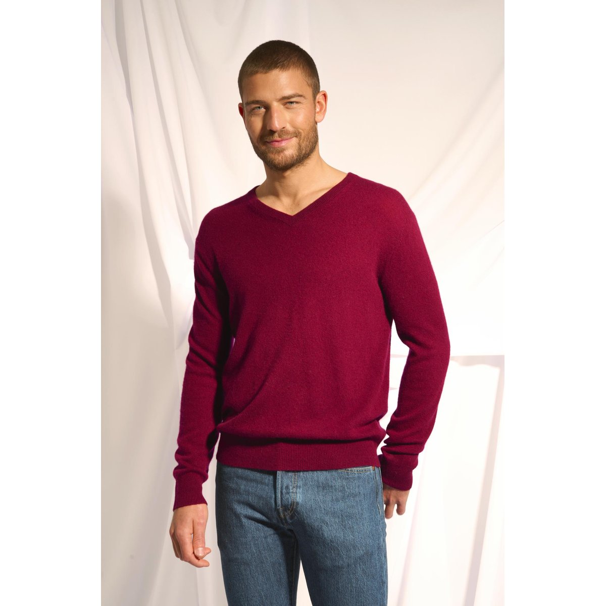 Pull Col V  Bordeaux Walt bordeaux, JUST CASHMERE