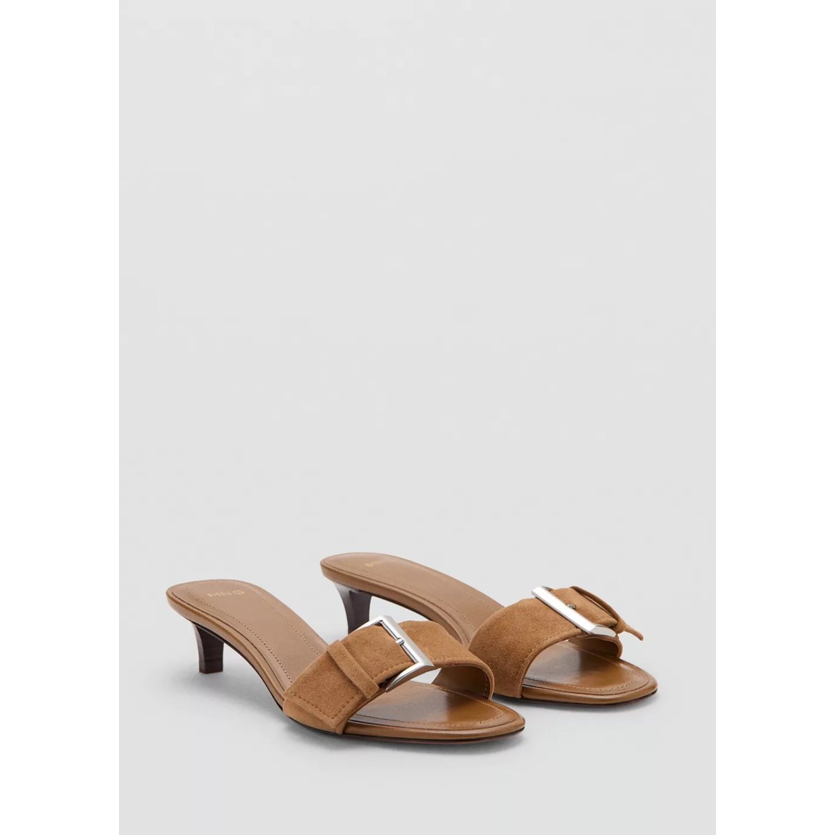 Sandales en cuir à talon avec boucle sable, MANGO