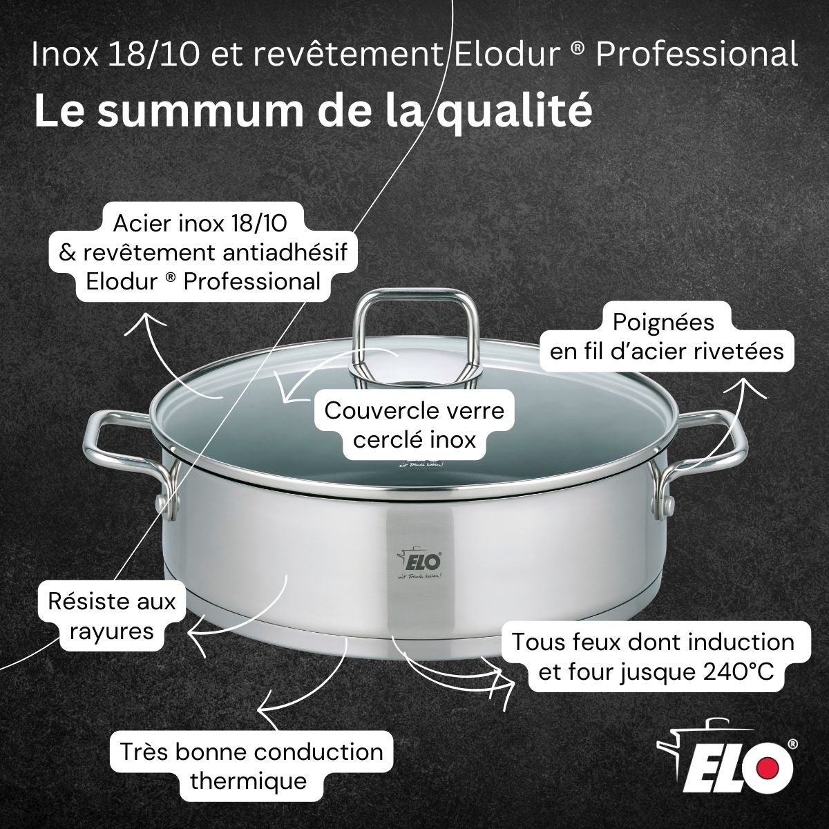 Sautoir 28 cm en acier inoxydable 18/10 antiadhésif CITRIN inox, ELO