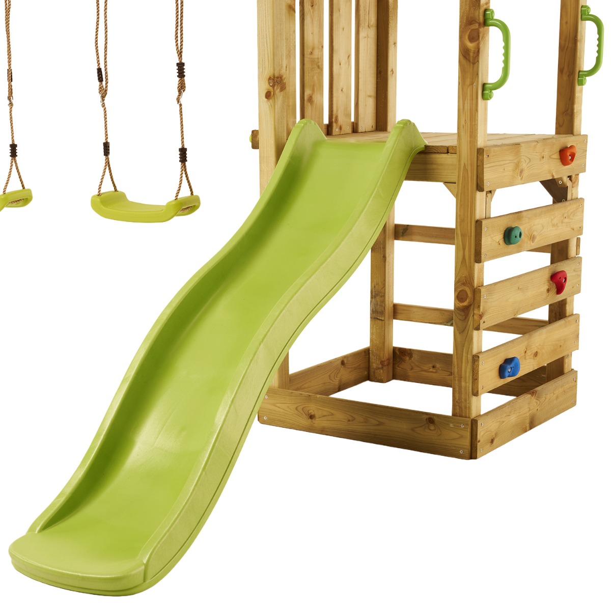 Aire de jeux bois enfant : plateforme 90 cm avec toboggan WALLI vert, KANGUI