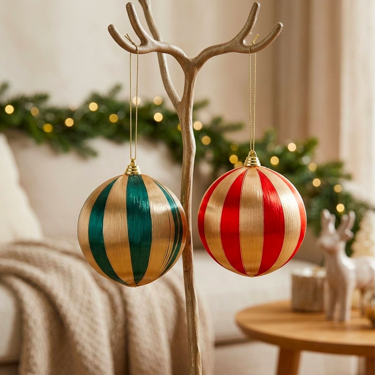 Set de 2 boules de Noël vert, rouge et doré 10cm doré, WADIGA