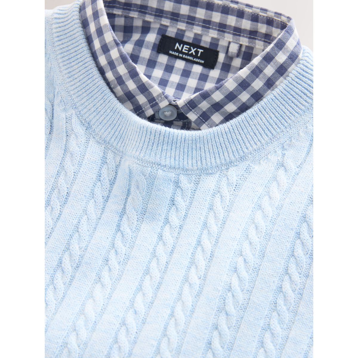 Pull en maille torsadé avec col de chemise bleu, NEXT