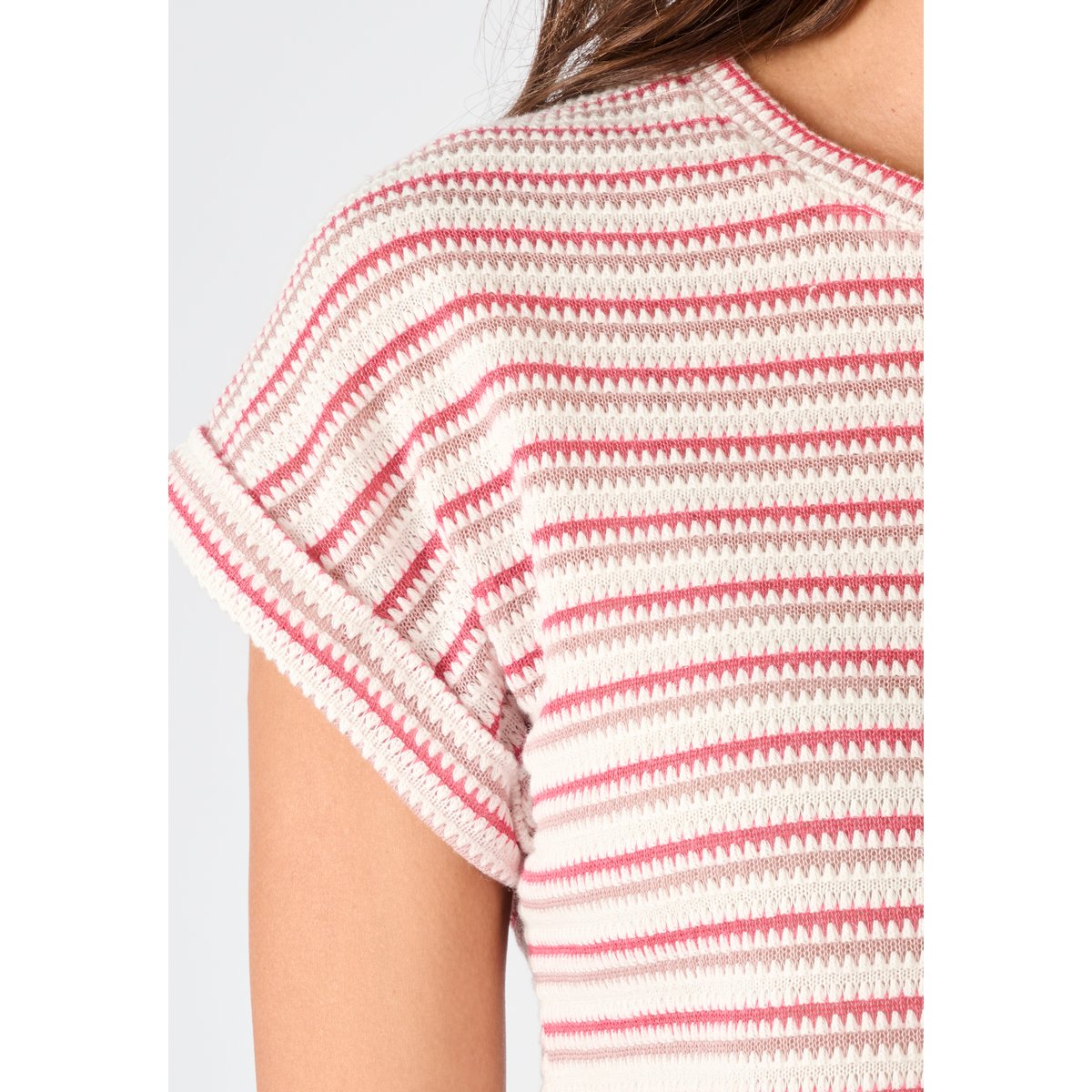 T-shirt maille jacquard rayée rose rayé, DAMART