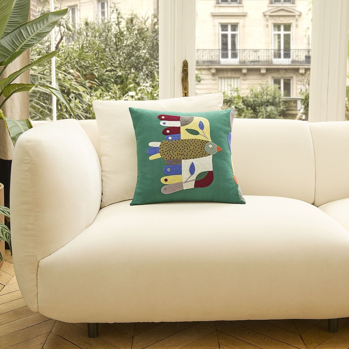 Coussin coton DIEGO vert, HABITAT