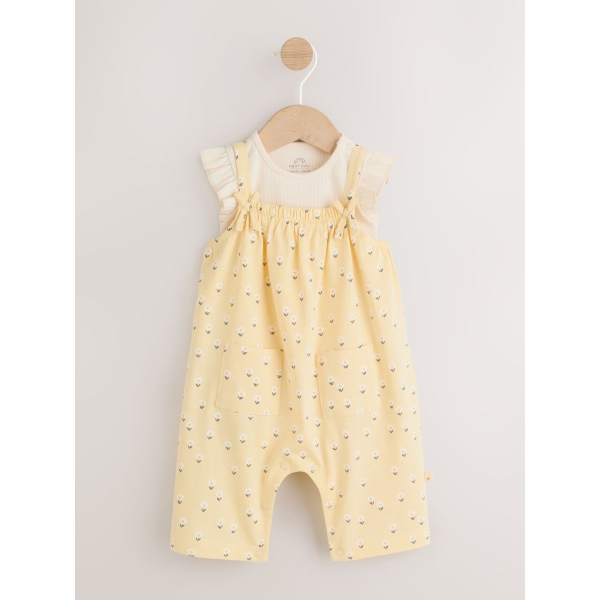 Salopette en jersey et body bébé, 2 pièces jaune à fleurs, NEXT