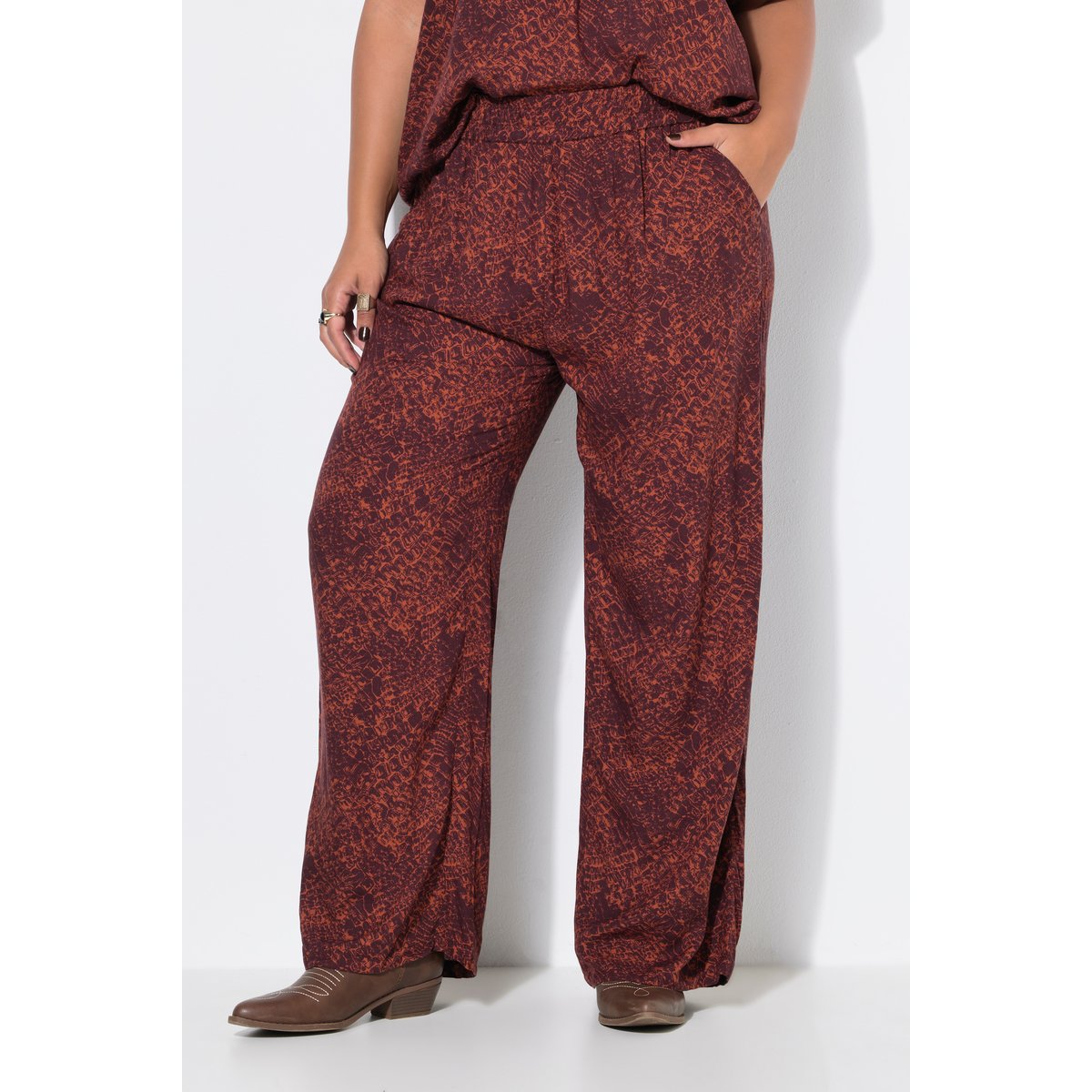 Pantalon palazzo, jambe large, imprimé croco marron, STUDIO UNTOLD