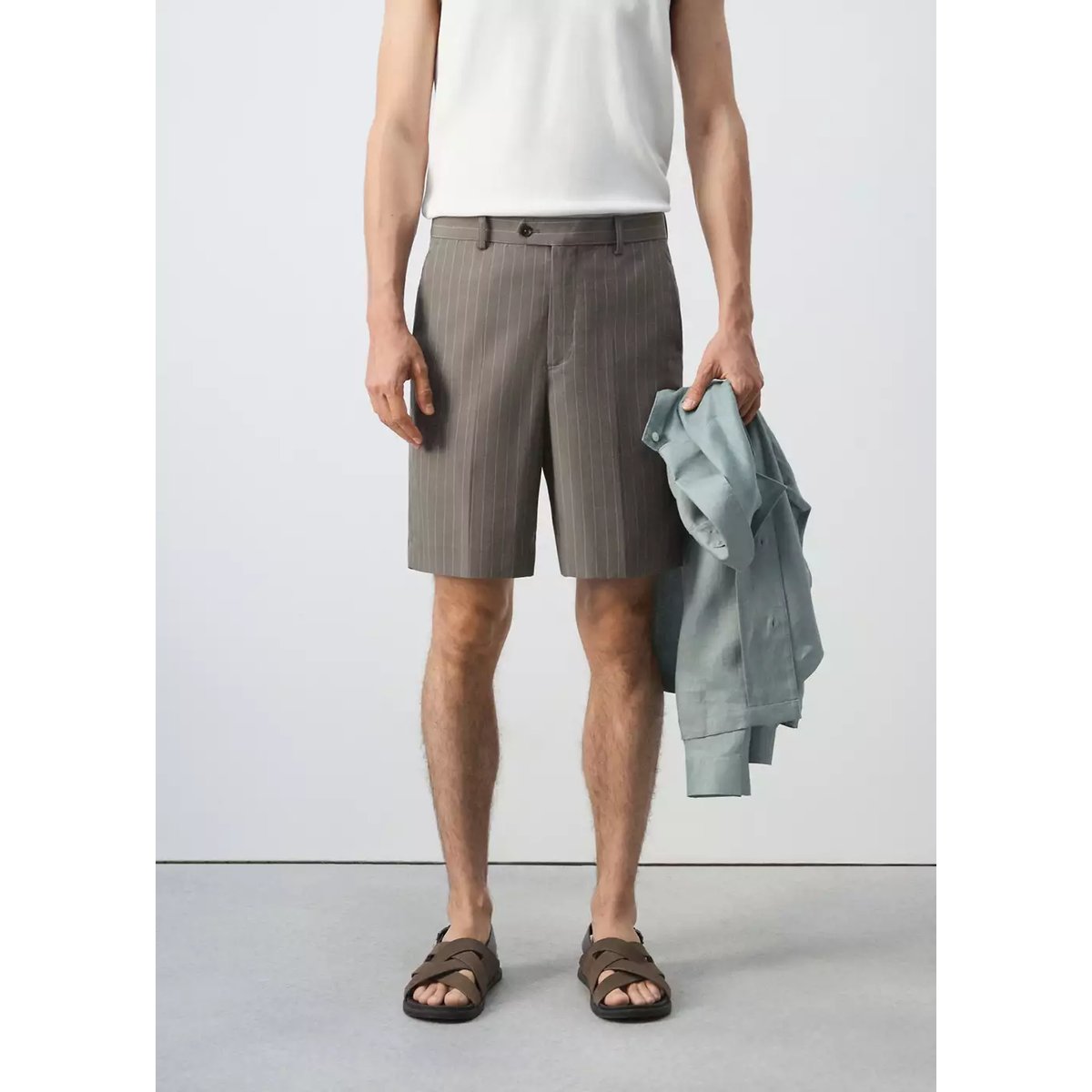 Bermuda à rayures en mélange de lyocell gris vison, MANGO MAN