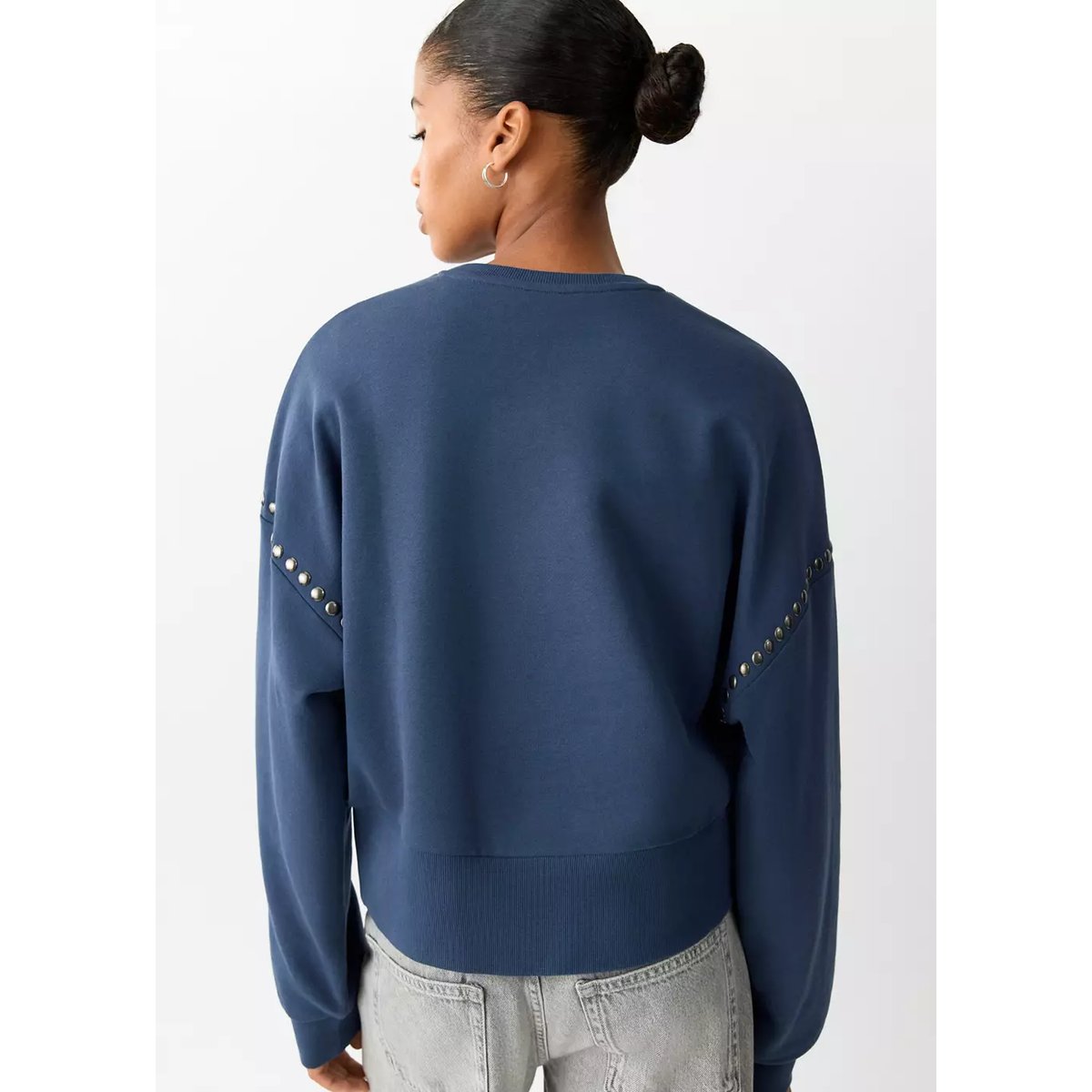 Sweat coton détail clous bleu, MANGO TEEN
