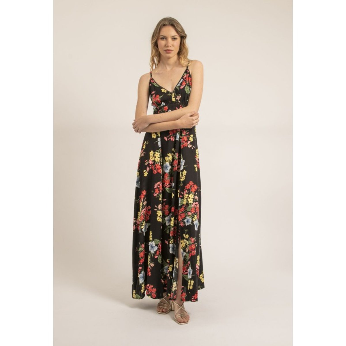 Robe Longue Motifs Italika noir, DONA LISA
