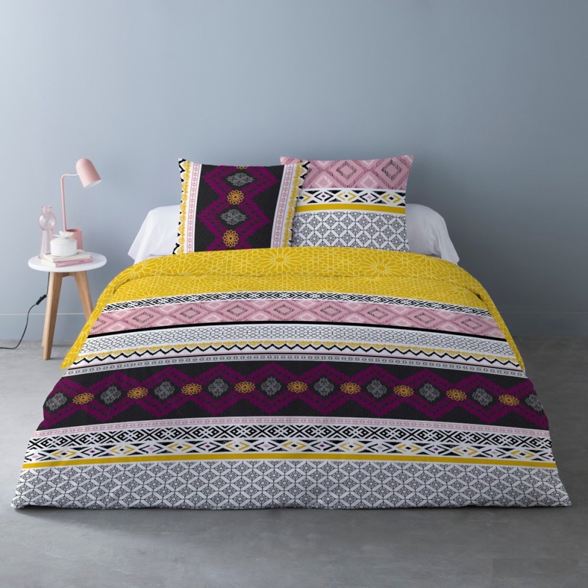Housse de couette 240x220 RAZO + 2 taies 100% coton jaune, DECORATIE