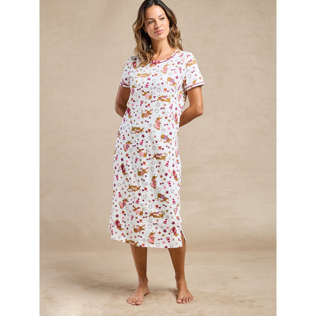 Lot de 2 chemises de nuit longues imp. blanc + rouge, DAXON