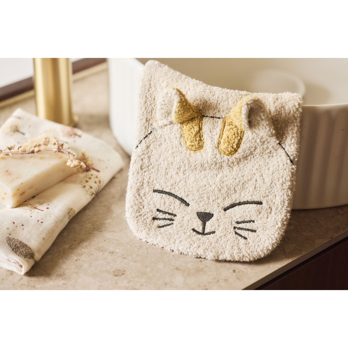 Gant de toilette éponge bébé Charlie beige, JOLLEIN