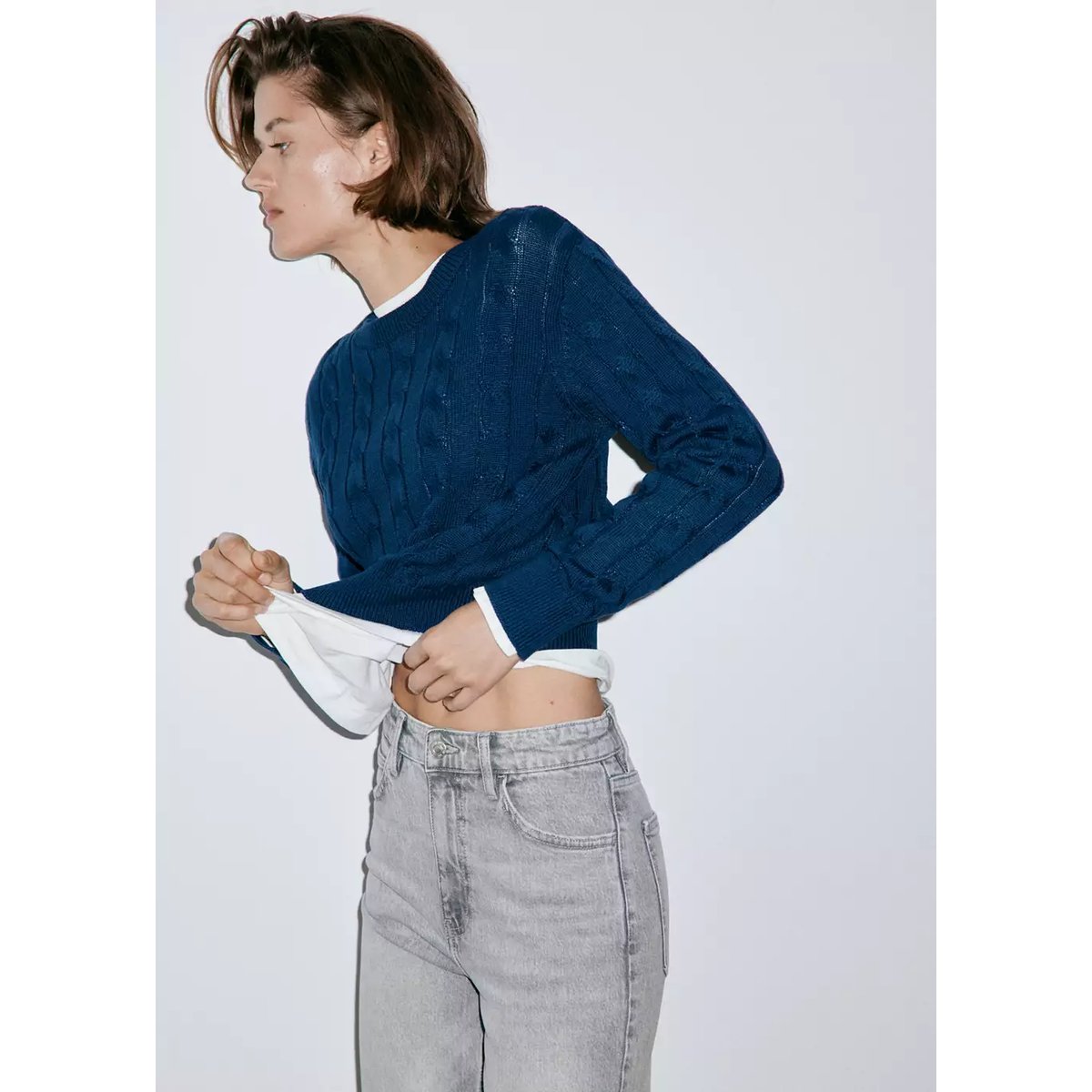 Jean Newmom confort taille haute gris denim, MANGO