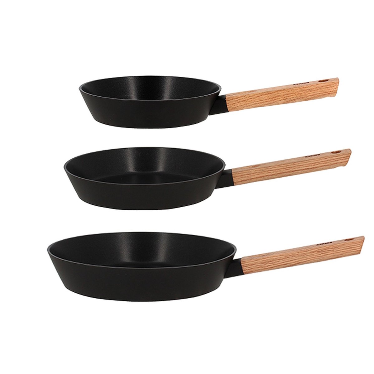 Set de 3 poêles en aluminium, HECTOR naturel-noir, OGO LIVING