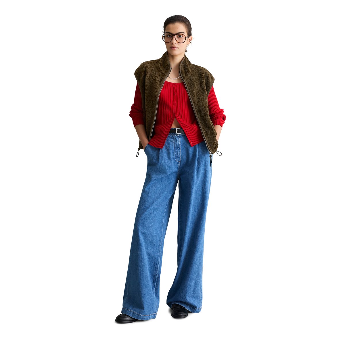 Gilet Teddy relaxed en polyester recyclé brun foncé, MARC O’POLO DENIM