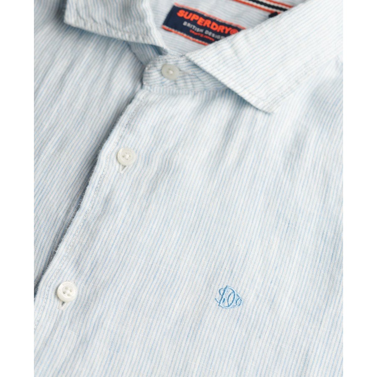 Chemise en lin Vacation brodée bleu ciel rayé ticking, SUPERDRY