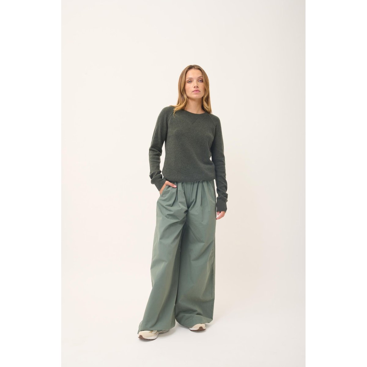 Pull Col Rond Kaki Chiné Helen kaki chiné, JUST CASHMERE