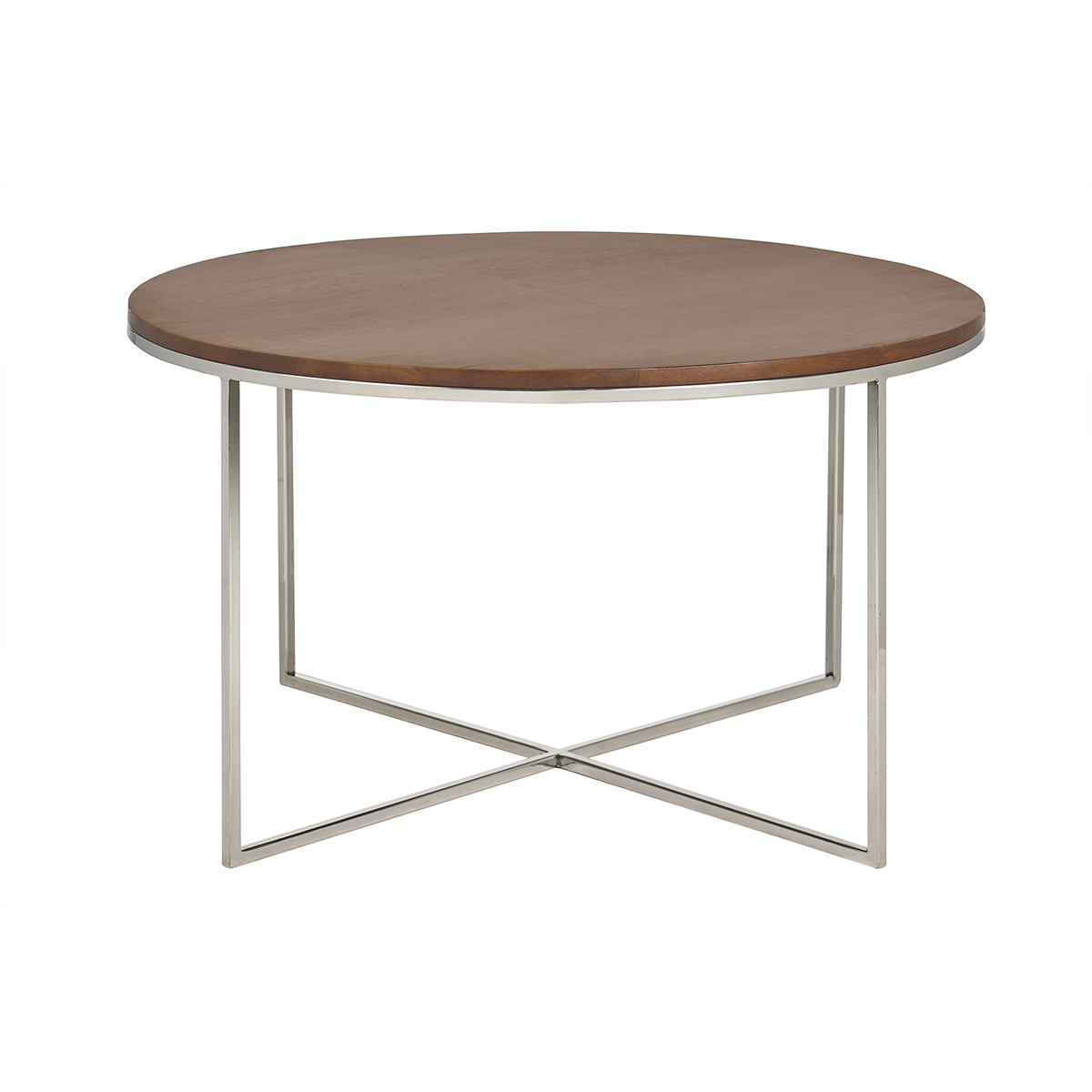 Table basse ronde bois manguier massif teinté et métal chromé D80 cm ADVITA couleur unique, MILIBOO