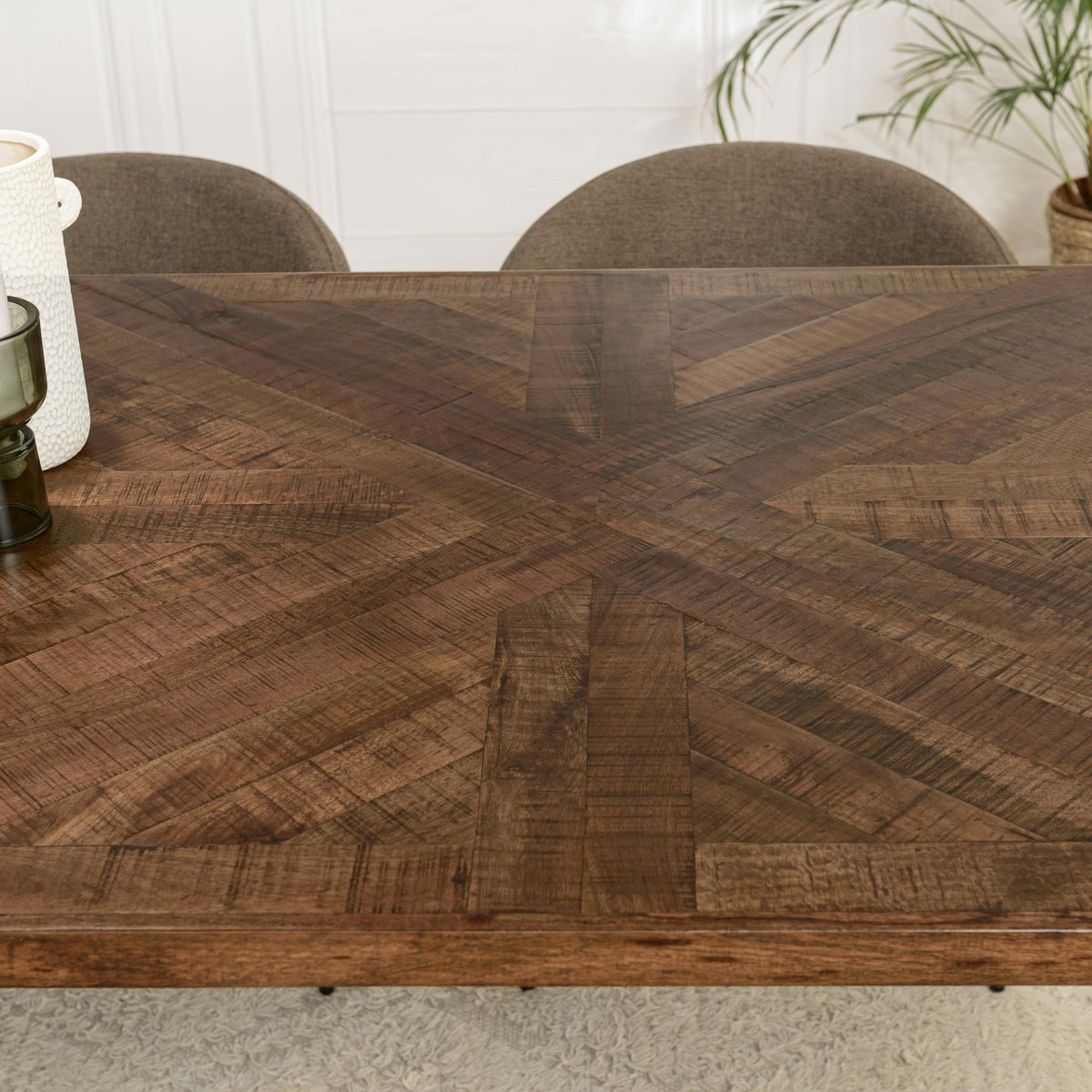 Table de repas rectangulaire bois recyclé marqueterie 220 cm KORKAI bois naturel, PIER IMPORT