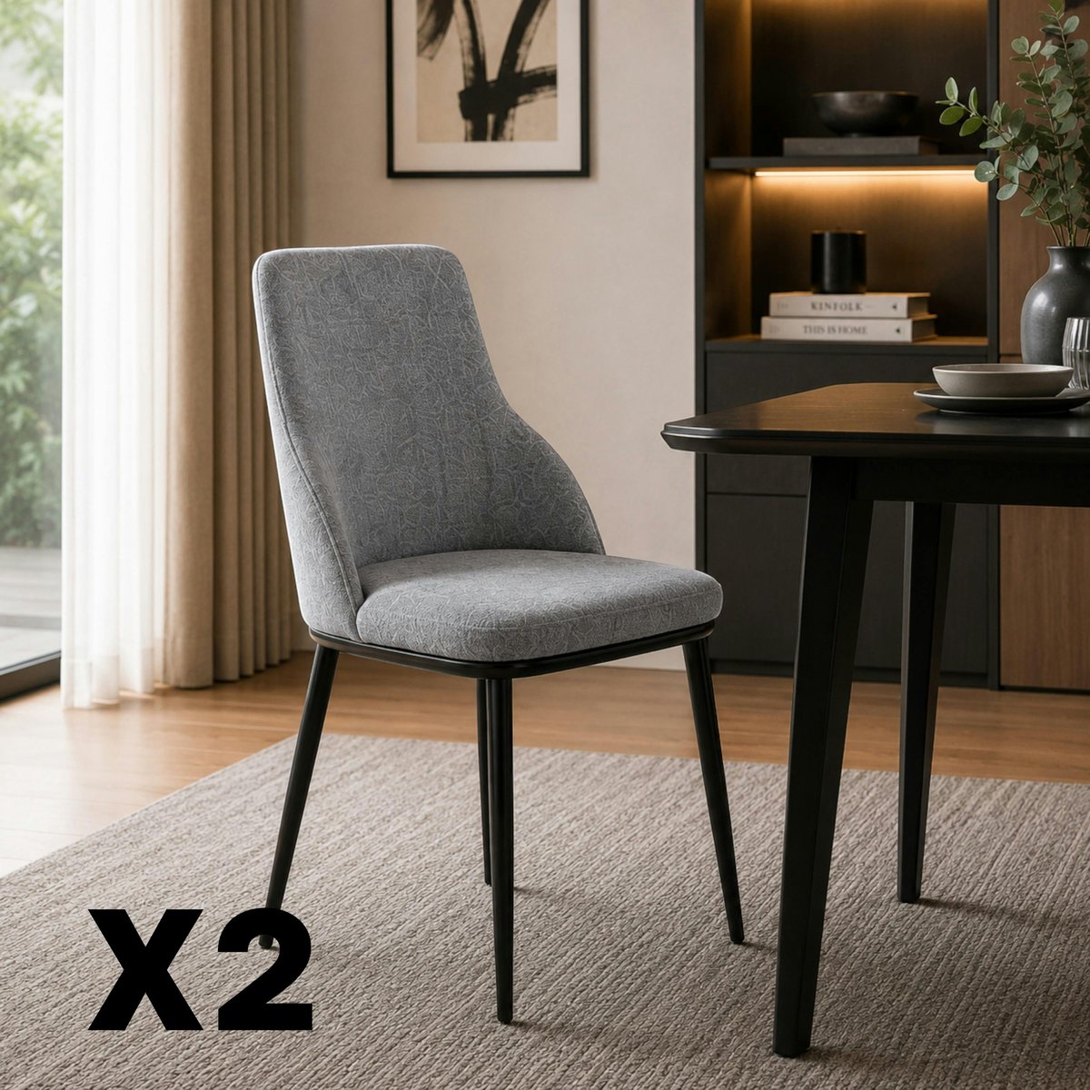 Chaise en tissu, pieds métal (lot de 2) AUREN gris, PIER IMPORT