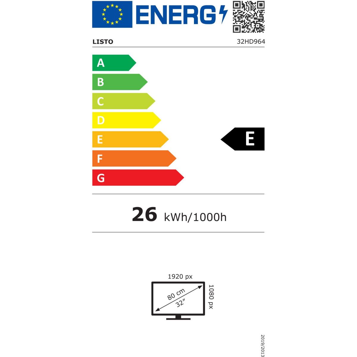 TV LED 32HD964 (2026) 32" (80 cm) couleur unique, LISTO
