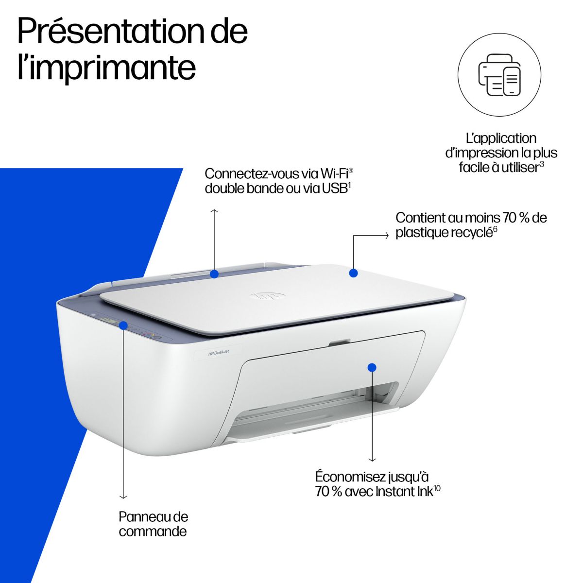 Imprimante jet d'encre DeskJet 2922/2921/2920 couleur unique, HP