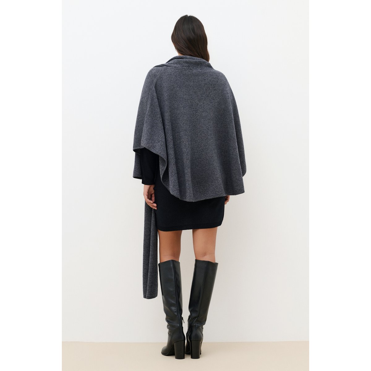 Poncho ample col roulé HICHARPA gris, CAROLL
