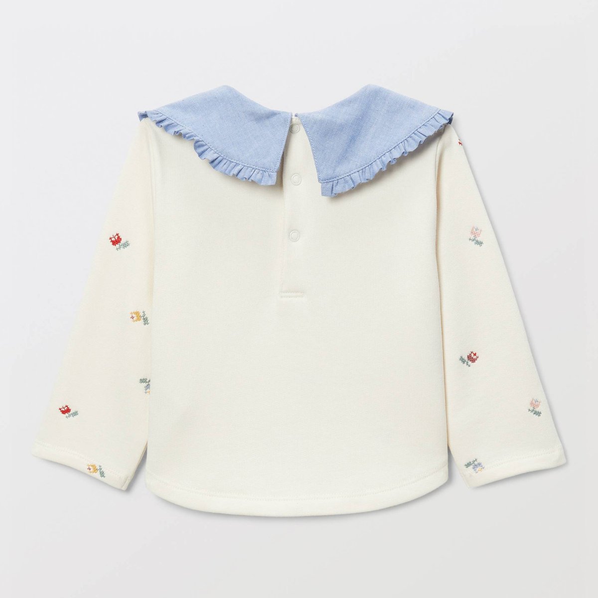 Sweat imprimé à col chambray en coton BIO GOTS naturel, BOUT'CHOU