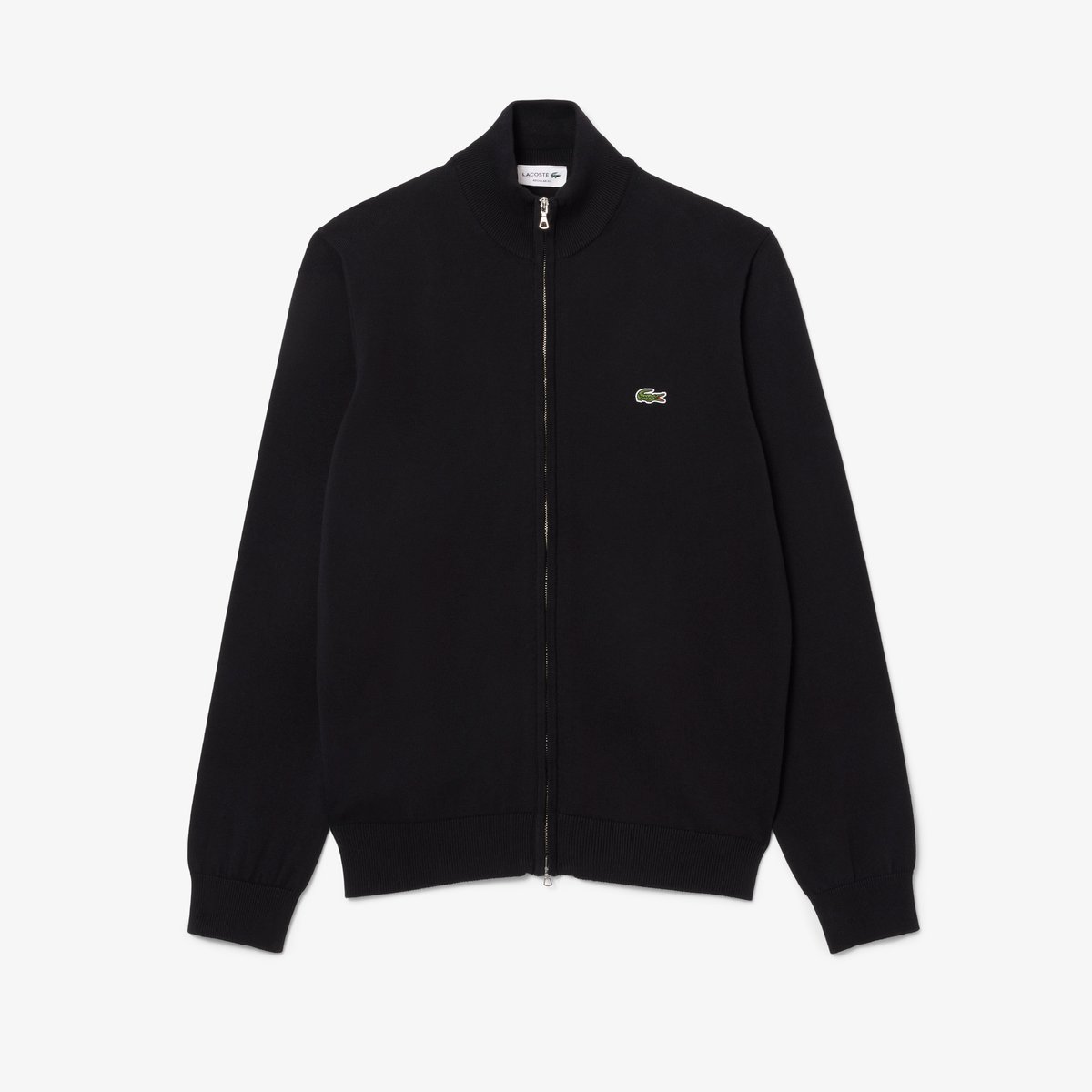 Pull zippé coton uni col montant noir-031, LACOSTE