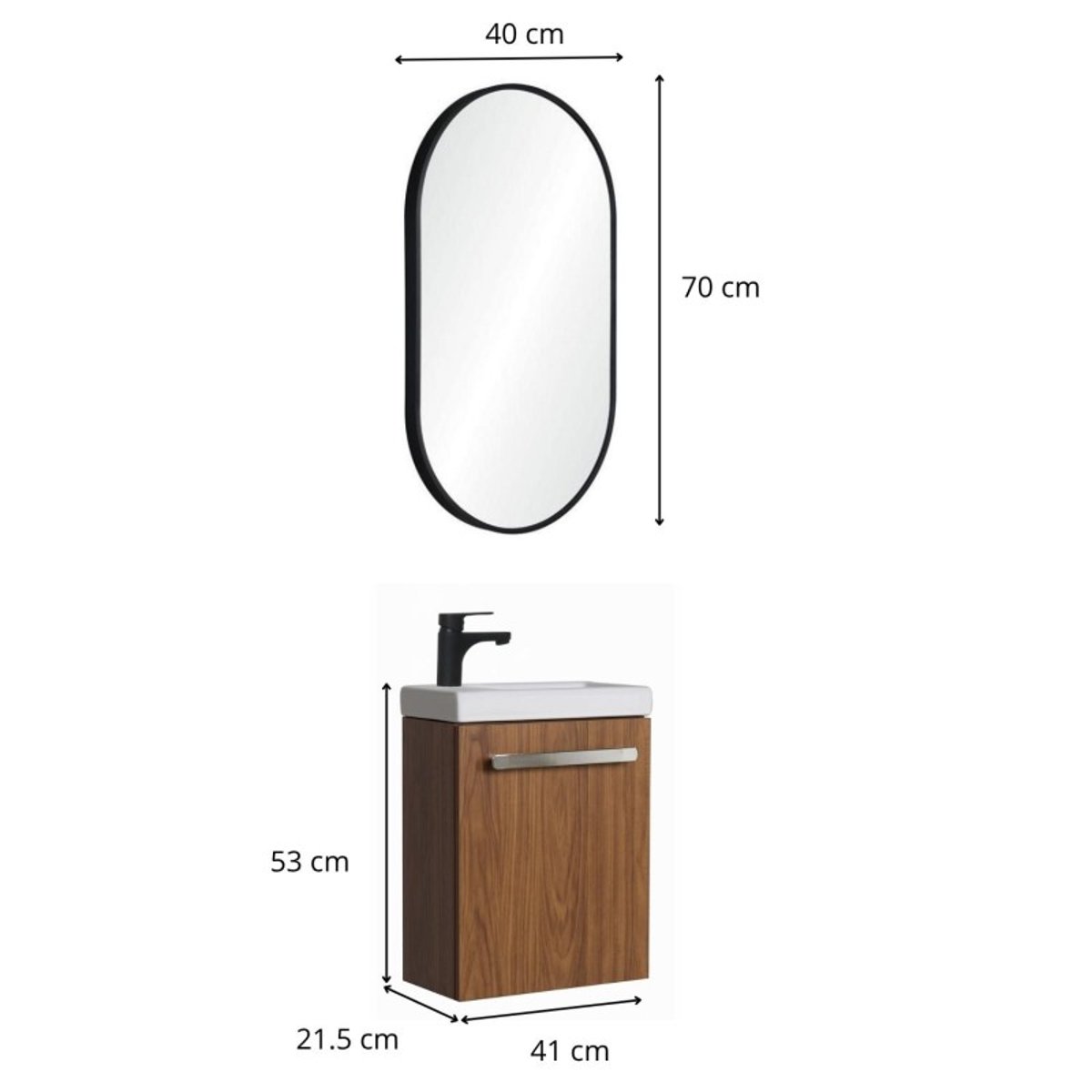 Ensemble lave-mains suspendu avec miroir ovale NEVADA décor noyer, MOB IN