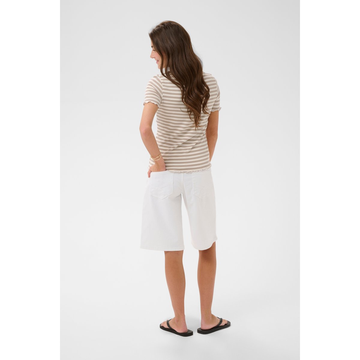 T-shirt à manches courtes beige feather gray white stripe, CREAM